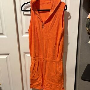 Orange Sleeveless zippered romper